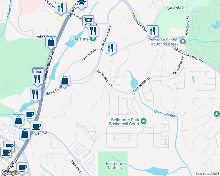map of restaurants, bars, coffee shops, grocery stores, and more near 11210 Easthaven Place in Duluth
