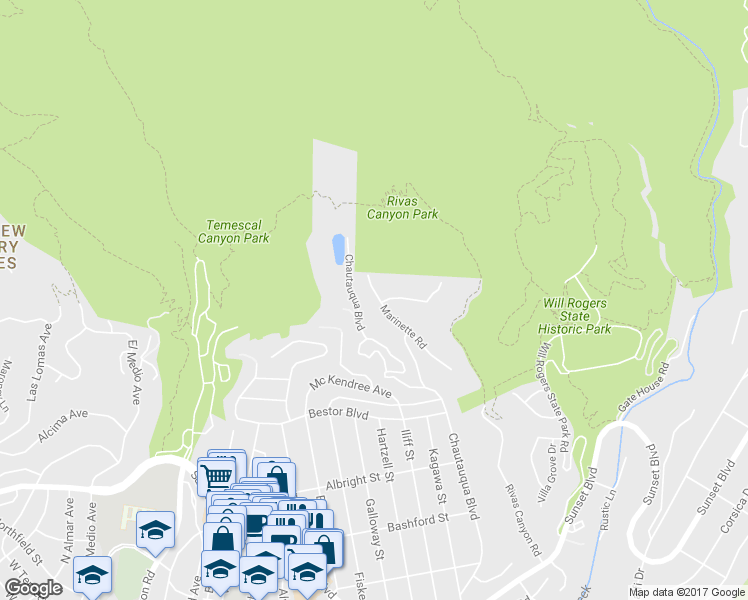 map of restaurants, bars, coffee shops, grocery stores, and more near 1403 Marinette Road in Los Angeles