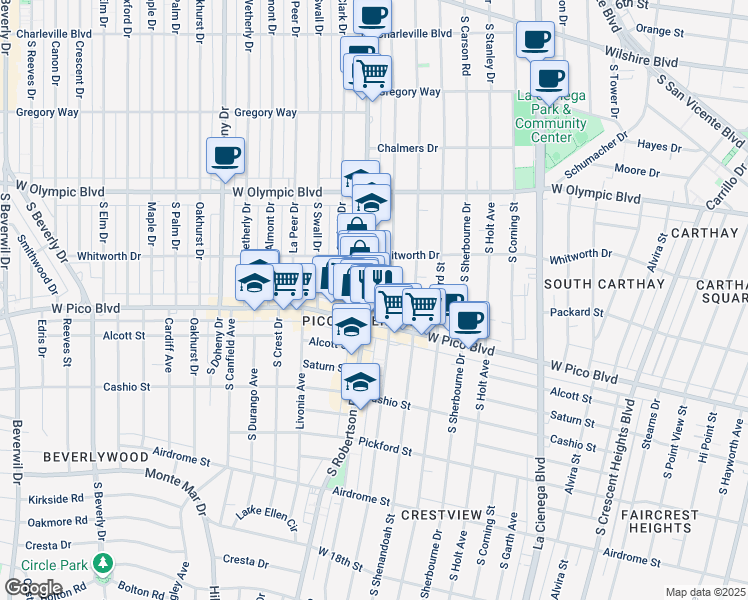 map of restaurants, bars, coffee shops, grocery stores, and more near 1137 South Wooster Street in Los Angeles