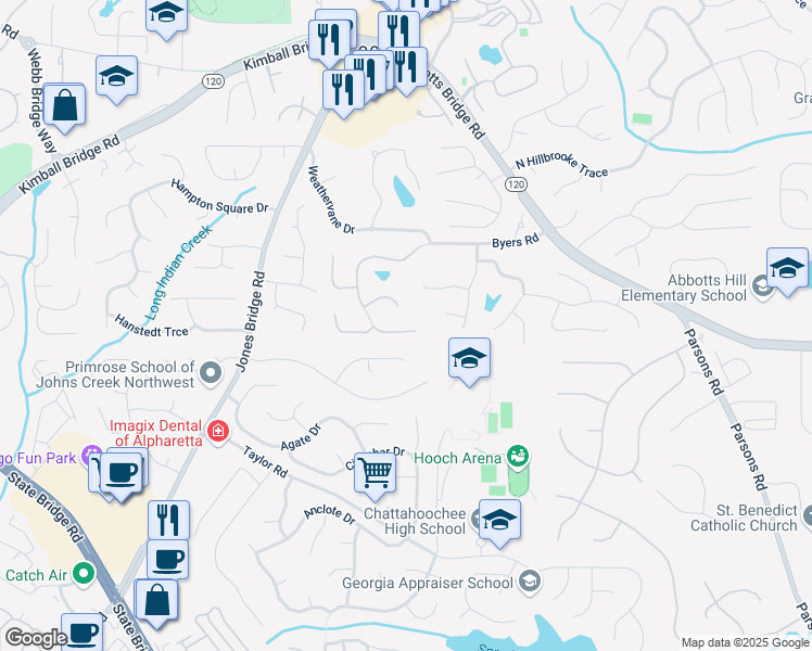map of restaurants, bars, coffee shops, grocery stores, and more near 765 Ullswater Cove in Alpharetta