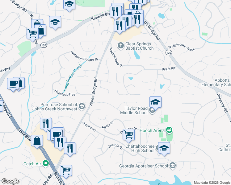 map of restaurants, bars, coffee shops, grocery stores, and more near 280 Ambleside Chase in Alpharetta