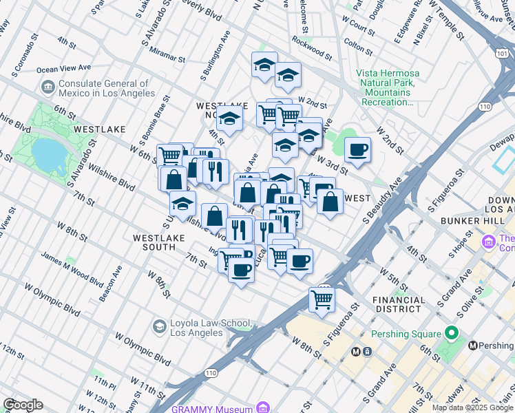 map of restaurants, bars, coffee shops, grocery stores, and more near 491 Hartford Avenue in Los Angeles