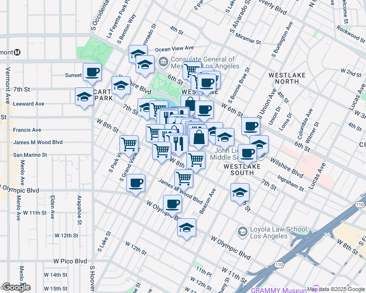 map of restaurants, bars, coffee shops, grocery stores, and more near in Los Angeles