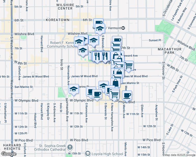 map of restaurants, bars, coffee shops, grocery stores, and more near in Los Angeles