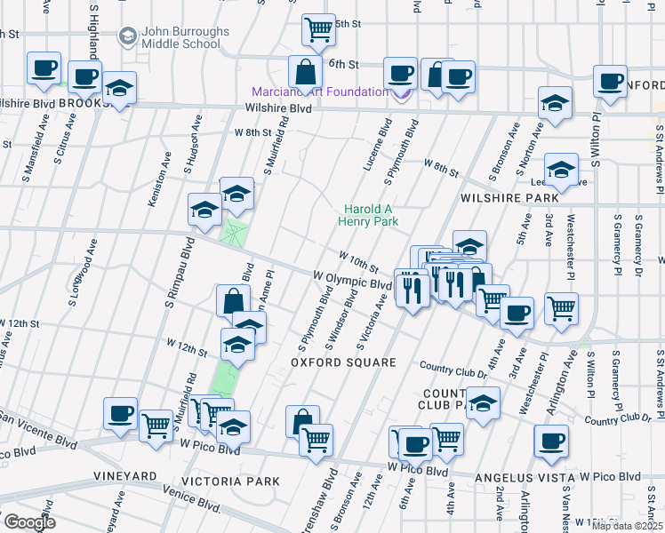 map of restaurants, bars, coffee shops, grocery stores, and more near 1014 South Lucerne Boulevard in Los Angeles