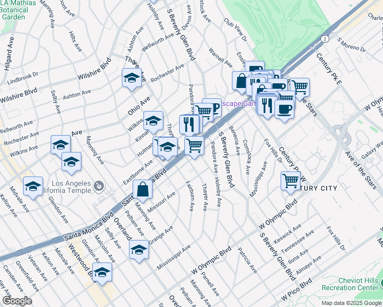 map of restaurants, bars, coffee shops, grocery stores, and more near in Los Angeles
