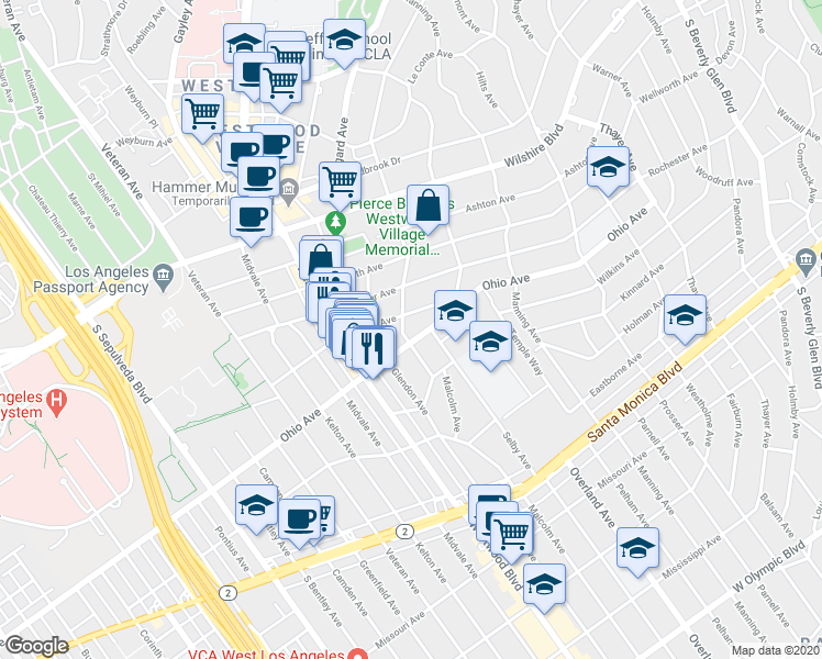 map of restaurants, bars, coffee shops, grocery stores, and more near in Los Angeles