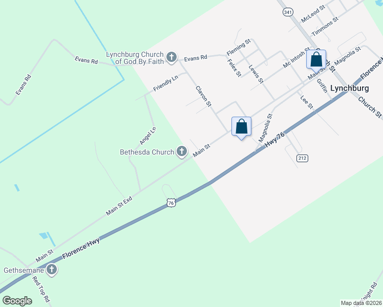 map of restaurants, bars, coffee shops, grocery stores, and more near 394 Main Street in Lynchburg