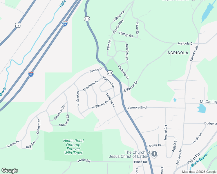 map of restaurants, bars, coffee shops, grocery stores, and more near 2510 Hillcrest Drive in Gadsden
