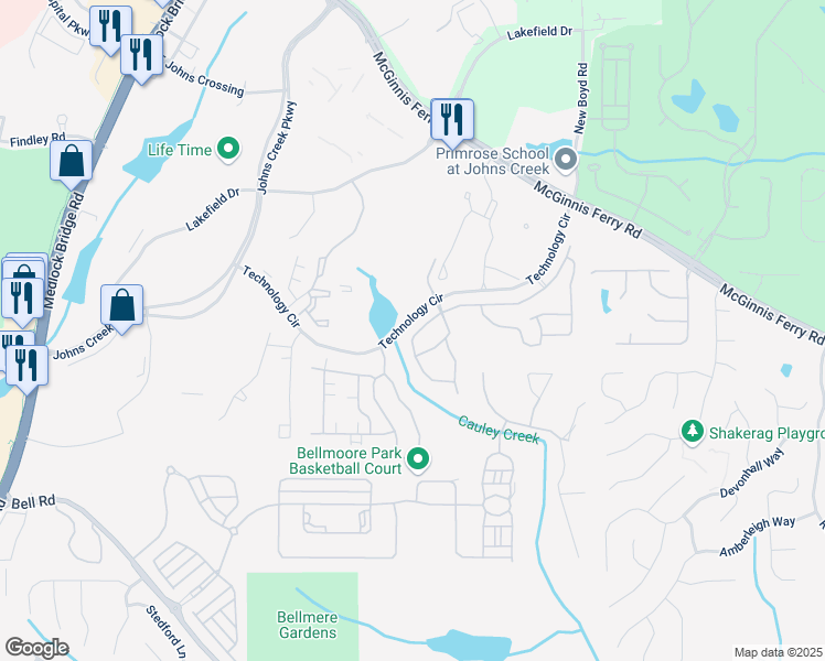 map of restaurants, bars, coffee shops, grocery stores, and more near 11214 Gates Terrace in Duluth