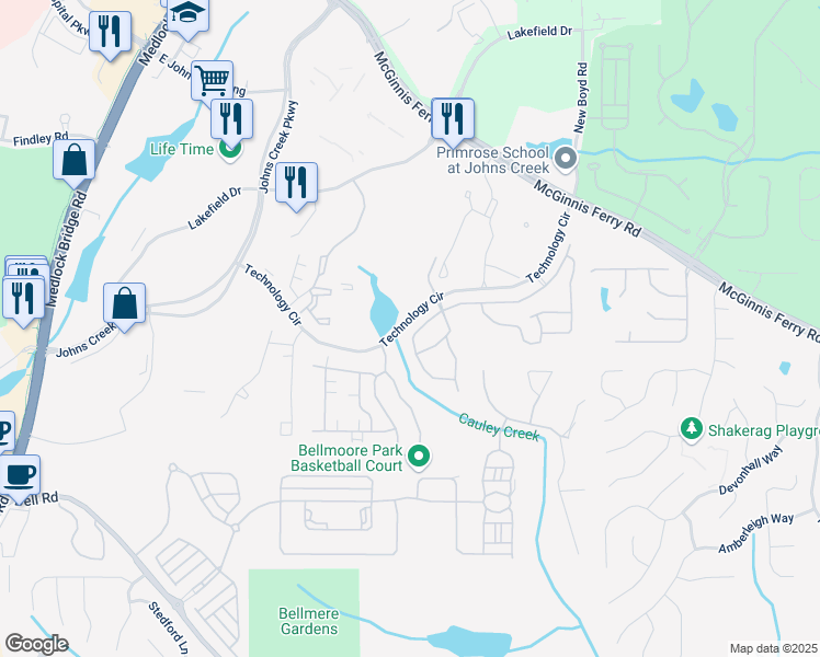 map of restaurants, bars, coffee shops, grocery stores, and more near 11214 Gates Terrace in Duluth