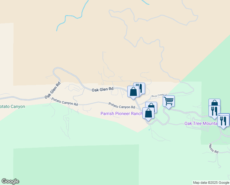 map of restaurants, bars, coffee shops, grocery stores, and more near 38309 Oak Glen Road in Oak Glen