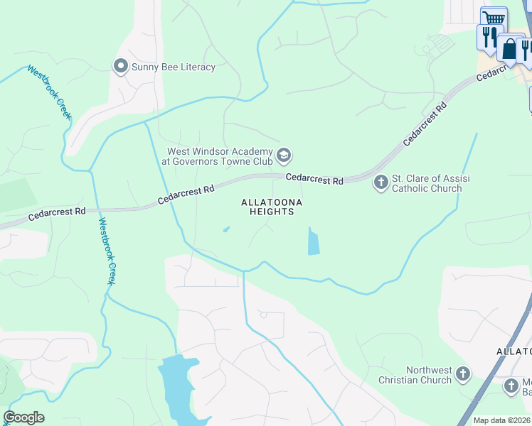 map of restaurants, bars, coffee shops, grocery stores, and more near 166 Cedarcrest Drive in Acworth