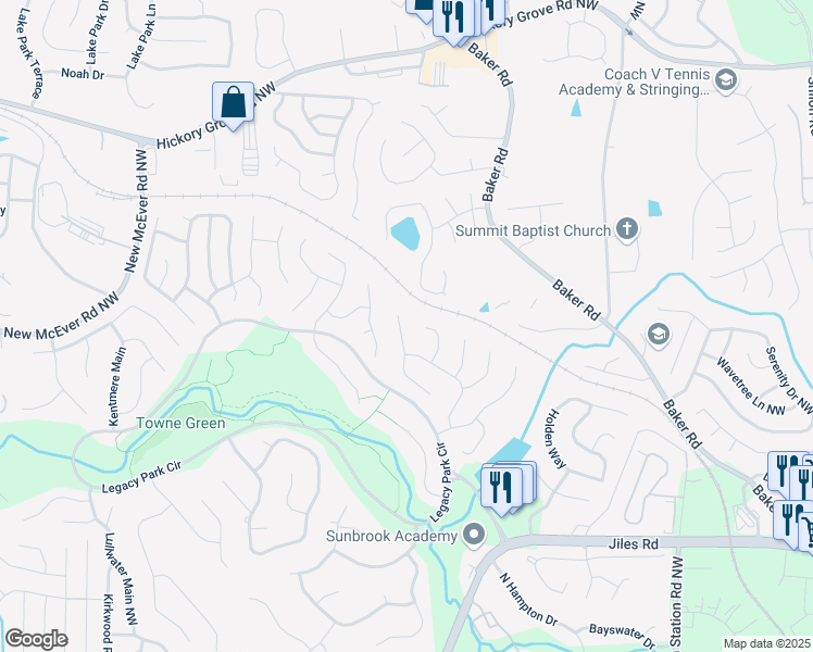 map of restaurants, bars, coffee shops, grocery stores, and more near 4170 Havenwood Court in Kennesaw