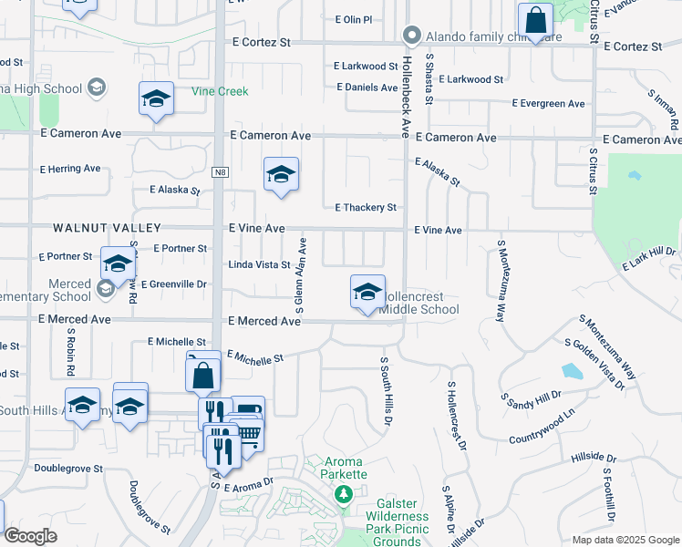 map of restaurants, bars, coffee shops, grocery stores, and more near 2034 Linda Vista Street in West Covina