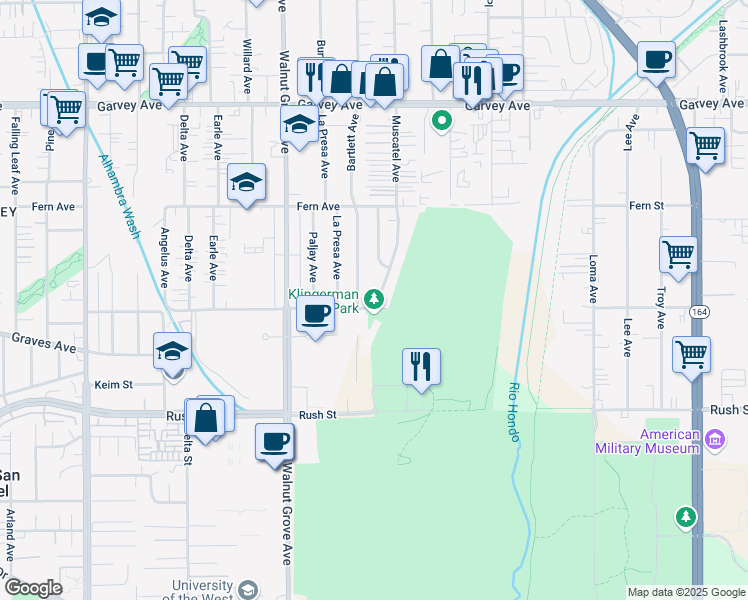 map of restaurants, bars, coffee shops, grocery stores, and more near 2418 Bartlett Avenue in Rosemead