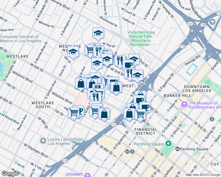 map of restaurants, bars, coffee shops, grocery stores, and more near 1315 West Maryland Street in Los Angeles