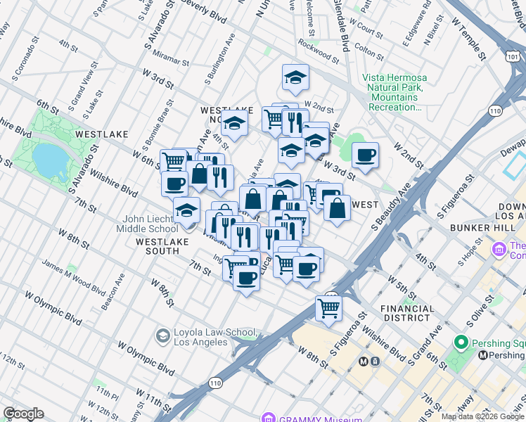map of restaurants, bars, coffee shops, grocery stores, and more near 491 Hartford Avenue in Los Angeles