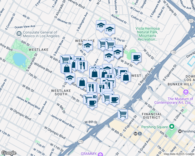 map of restaurants, bars, coffee shops, grocery stores, and more near 491 Hartford Avenue in Los Angeles