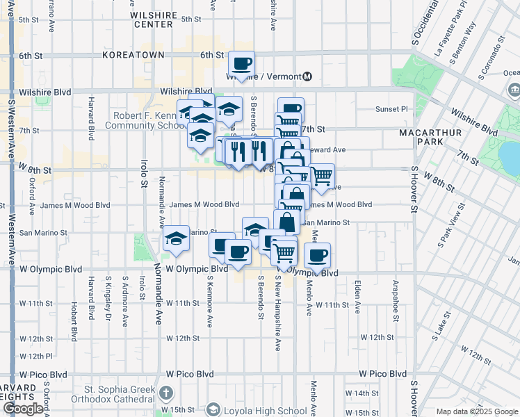 map of restaurants, bars, coffee shops, grocery stores, and more near in Los Angeles
