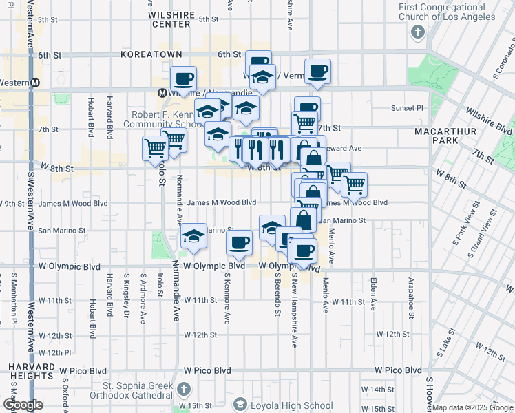 map of restaurants, bars, coffee shops, grocery stores, and more near in Los Angeles