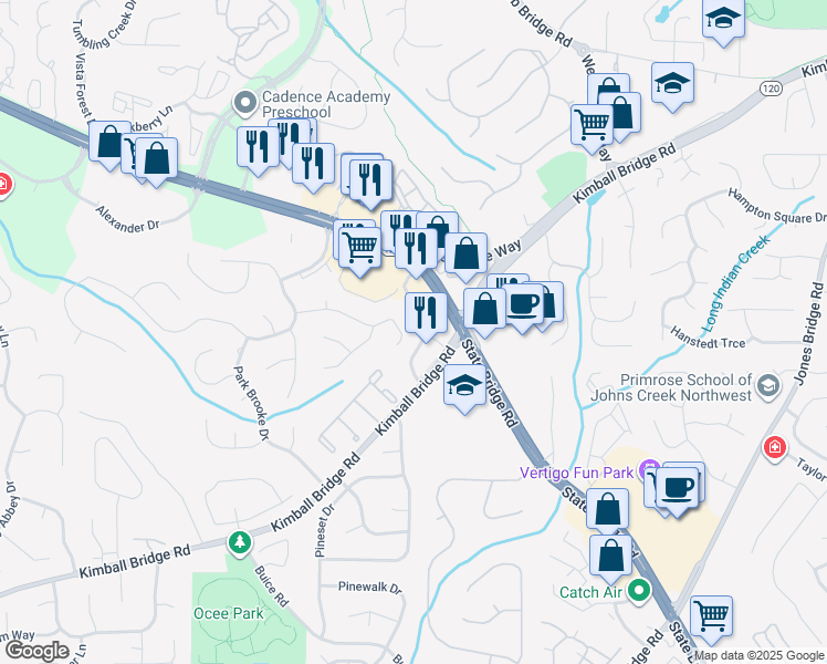 map of restaurants, bars, coffee shops, grocery stores, and more near 11266 State Bridge Road in Alpharetta