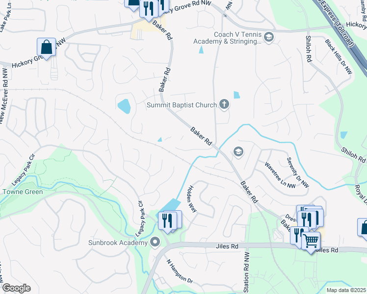 map of restaurants, bars, coffee shops, grocery stores, and more near 2366 Proctor Creek Enclave in Acworth