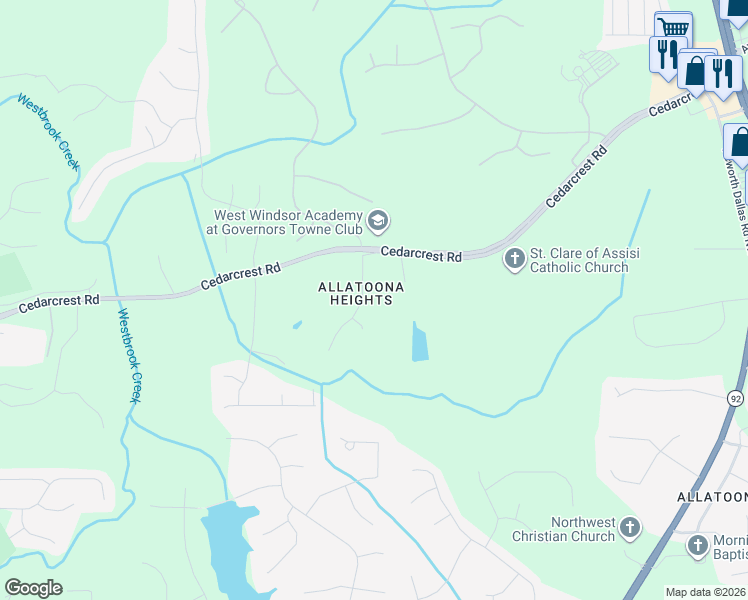 map of restaurants, bars, coffee shops, grocery stores, and more near 141 Cedarcrest Drive in Acworth