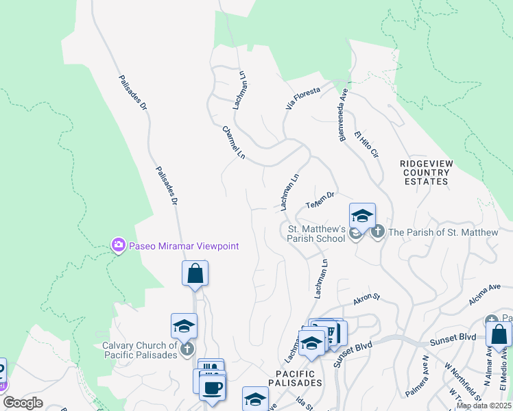 map of restaurants, bars, coffee shops, grocery stores, and more near 1032 Enchanted Way in Los Angeles