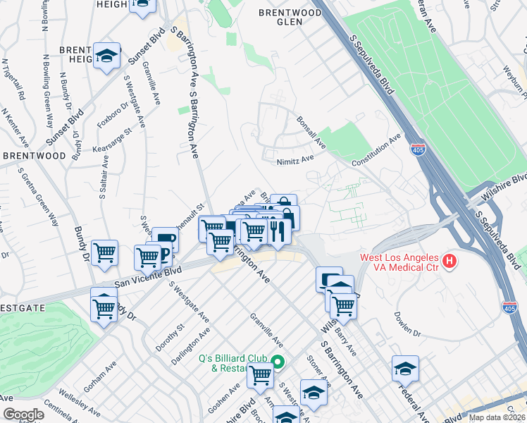 map of restaurants, bars, coffee shops, grocery stores, and more near 11617 Gorham Avenue in Los Angeles