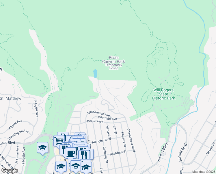 map of restaurants, bars, coffee shops, grocery stores, and more near 1400 Marinette Road in Los Angeles