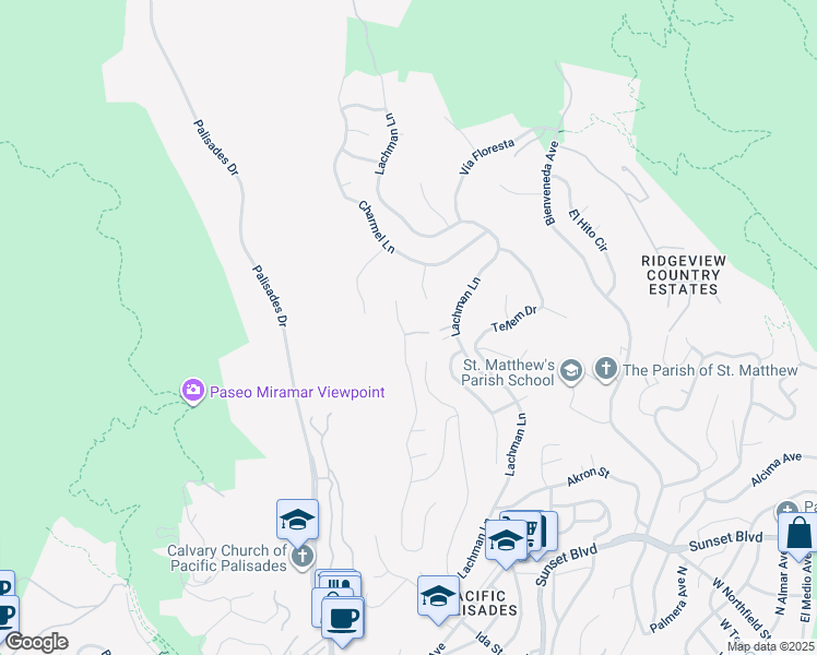 map of restaurants, bars, coffee shops, grocery stores, and more near 1032 Enchanted Way in Los Angeles