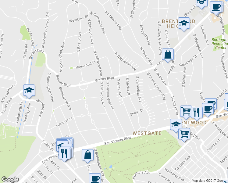 map of restaurants, bars, coffee shops, grocery stores, and more near 149 5th Anita Drive in Los Angeles