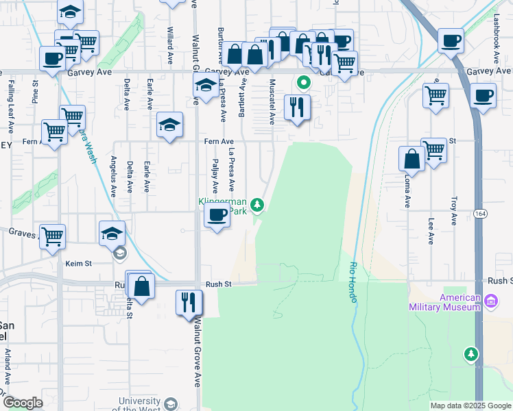 map of restaurants, bars, coffee shops, grocery stores, and more near 2418 Bartlett Avenue in Rosemead