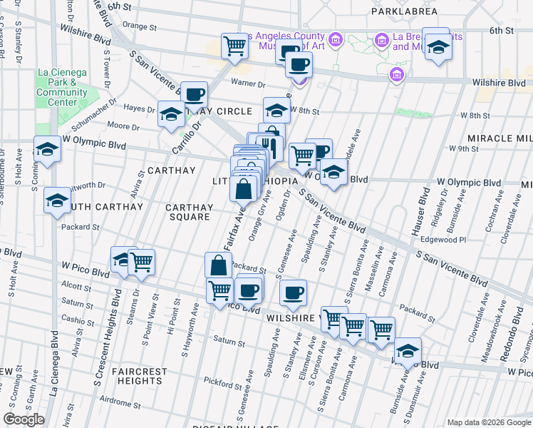 map of restaurants, bars, coffee shops, grocery stores, and more near 1064 South Orange Grove Avenue in Los Angeles