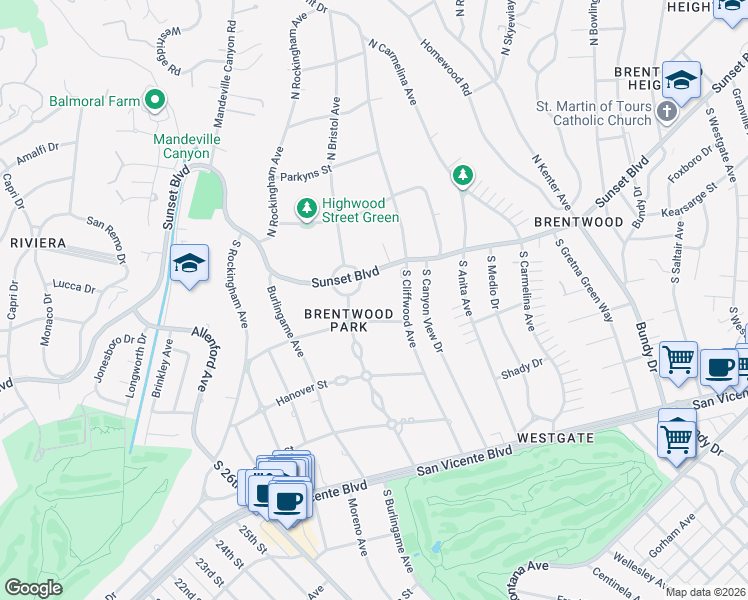 map of restaurants, bars, coffee shops, grocery stores, and more near 12770 South Bristol Circle in Los Angeles