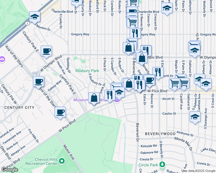 map of restaurants, bars, coffee shops, grocery stores, and more near 1159 Daniels Drive in Los Angeles