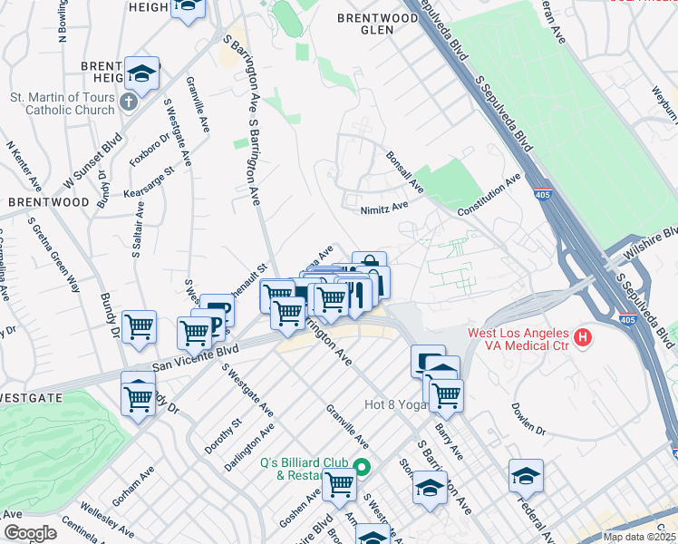 map of restaurants, bars, coffee shops, grocery stores, and more near 11601 Gorham Avenue in Los Angeles