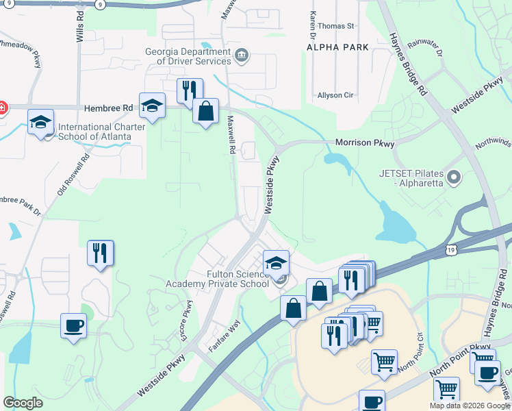 map of restaurants, bars, coffee shops, grocery stores, and more near 11357 Musette Circle in Alpharetta