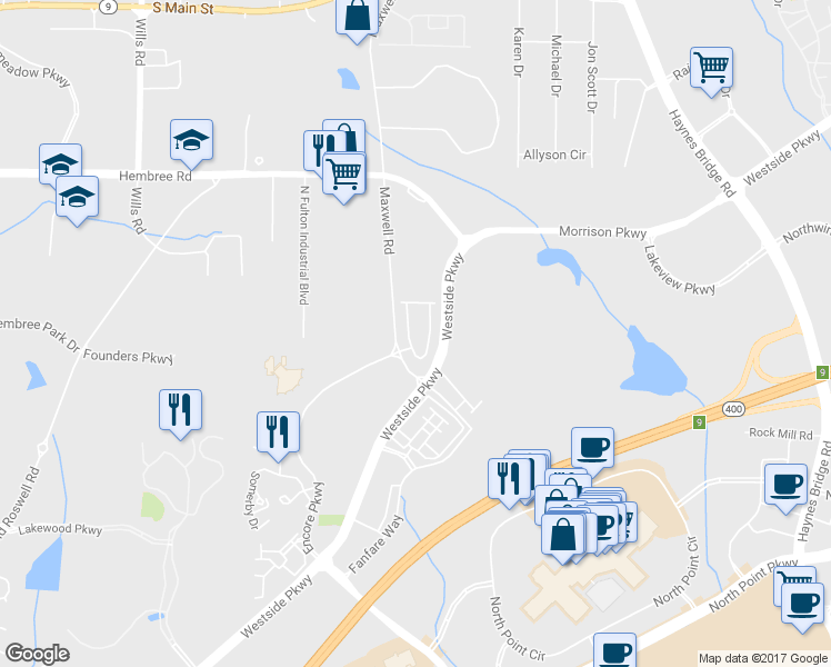 map of restaurants, bars, coffee shops, grocery stores, and more near 11253 Musette Circle in Alpharetta