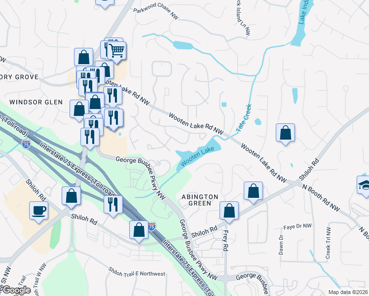 map of restaurants, bars, coffee shops, grocery stores, and more near 4284 Glenlake Drive Northwest in Kennesaw