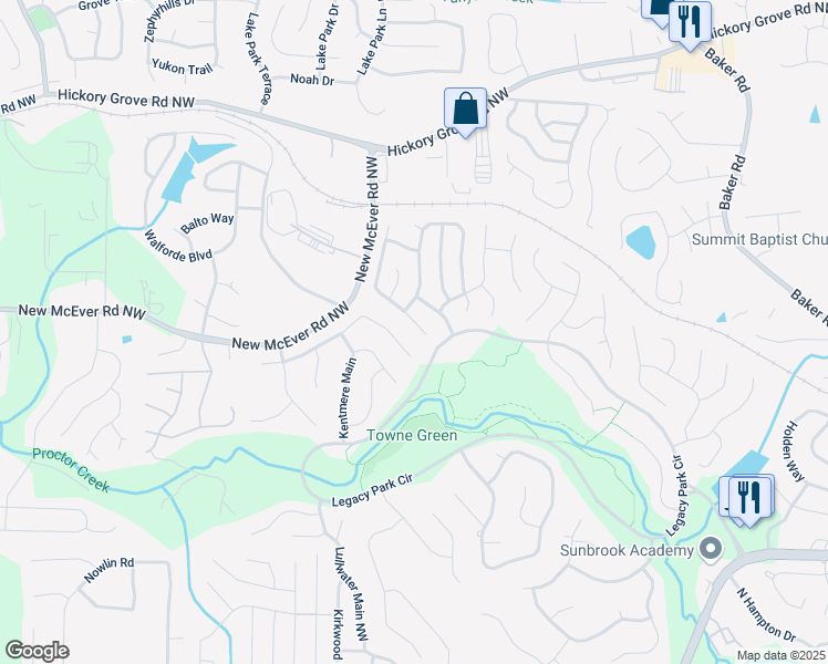 map of restaurants, bars, coffee shops, grocery stores, and more near 4311 Sentinel Place in Kennesaw