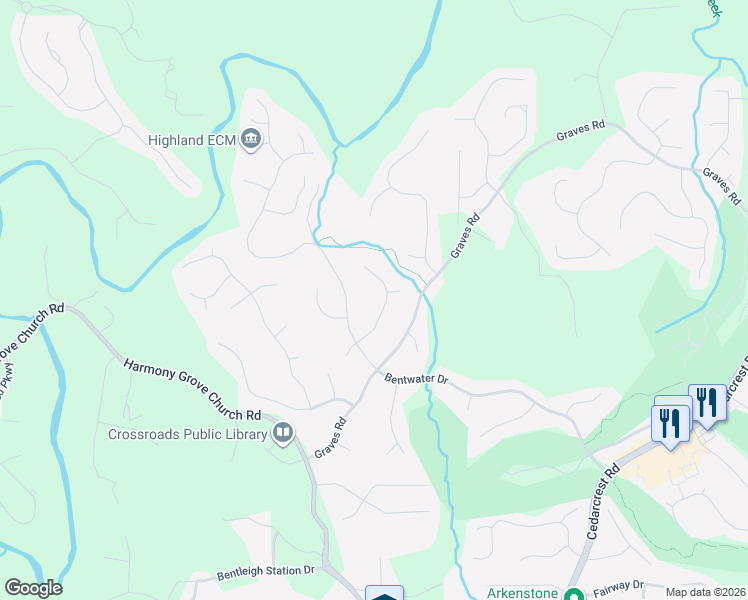 map of restaurants, bars, coffee shops, grocery stores, and more near 119 McEvers Branch Landing in Acworth