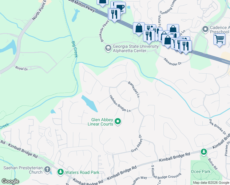 map of restaurants, bars, coffee shops, grocery stores, and more near 315 North Saint Phillip Lane in Alpharetta