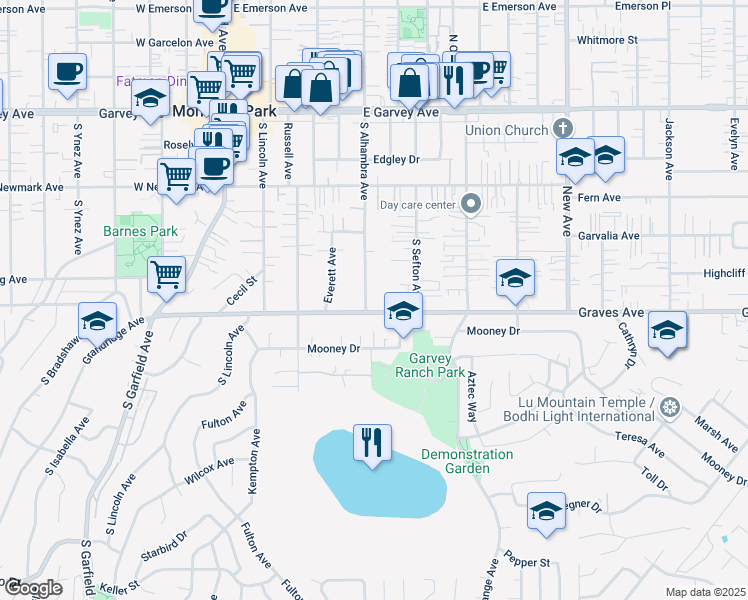 map of restaurants, bars, coffee shops, grocery stores, and more near 526 South Alhambra Avenue in Monterey Park