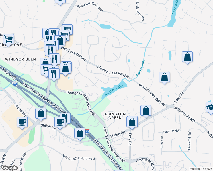 map of restaurants, bars, coffee shops, grocery stores, and more near 4284 Glenlake Drive Northwest in Kennesaw