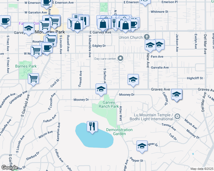 map of restaurants, bars, coffee shops, grocery stores, and more near 526 South Sefton Avenue in Monterey Park