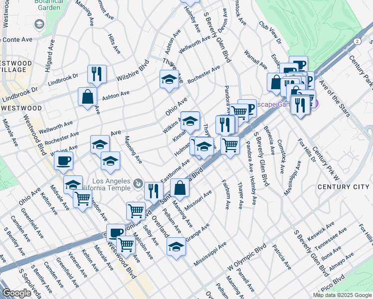 map of restaurants, bars, coffee shops, grocery stores, and more near 10574 Holman Avenue in Los Angeles