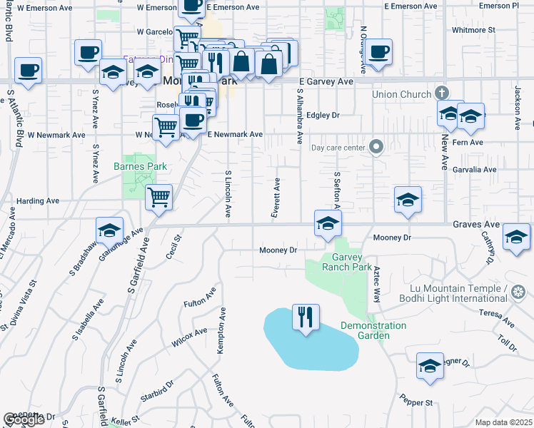 map of restaurants, bars, coffee shops, grocery stores, and more near 527 Everett Avenue in Monterey Park
