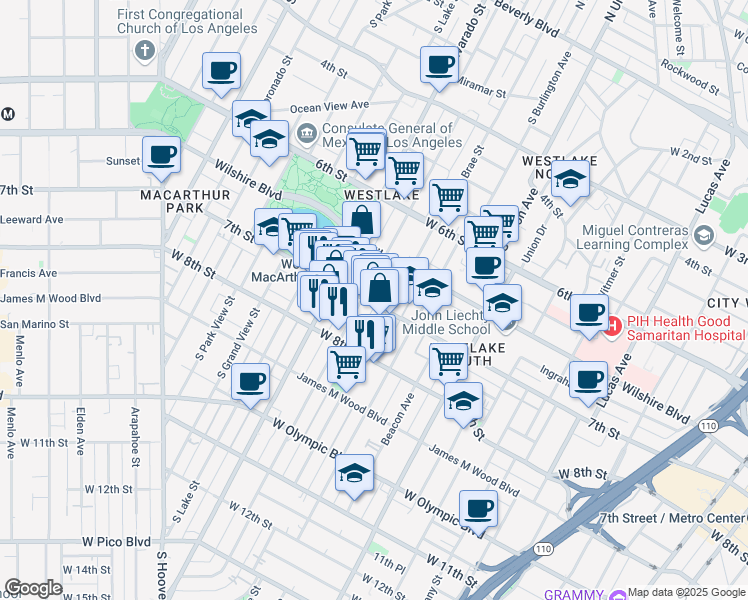 map of restaurants, bars, coffee shops, grocery stores, and more near 1919 West 7th Street in Los Angeles
